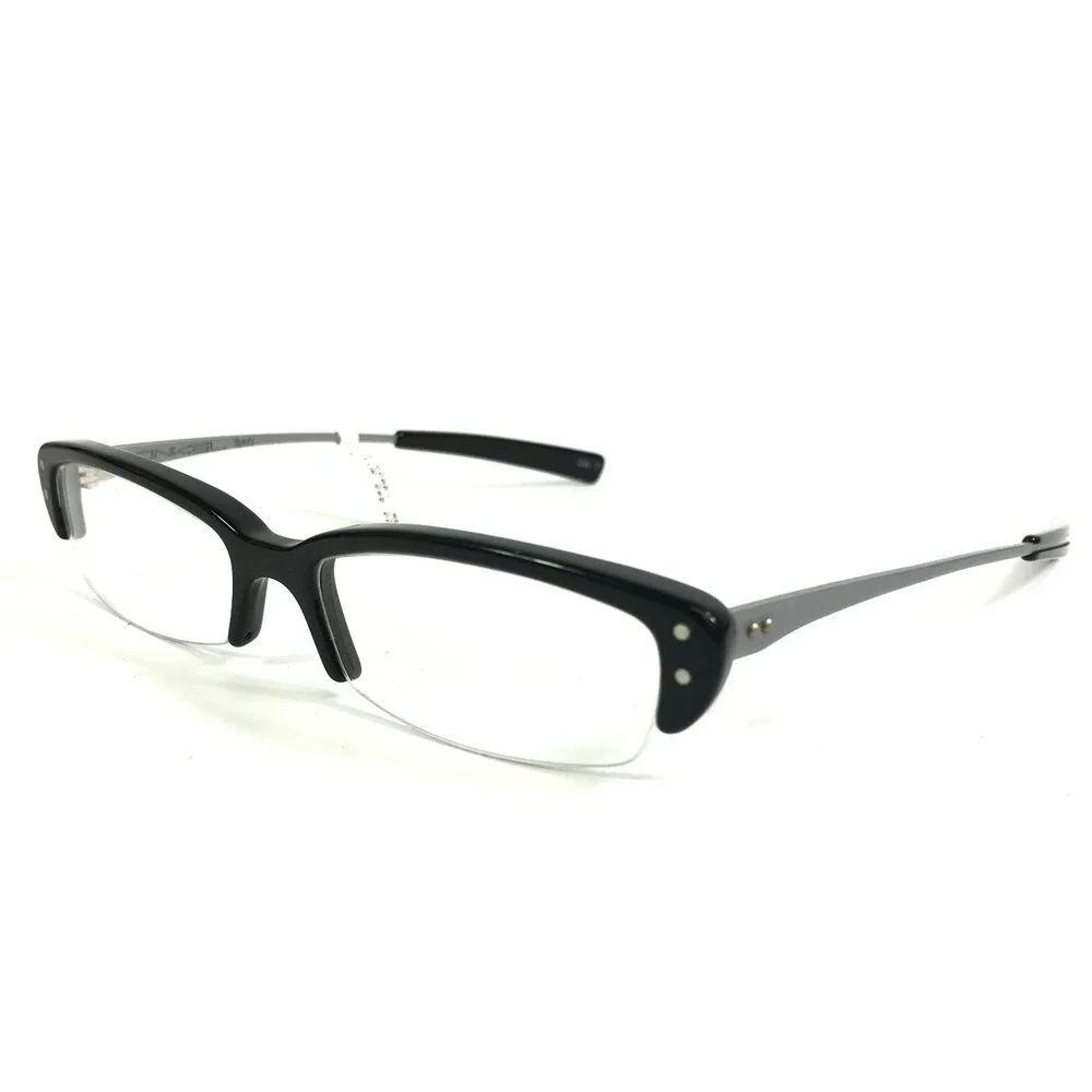 Onkel Eyeglasses Frames Spyk Col 01 Black Silver Rectangle Half Rim 50-16-140
